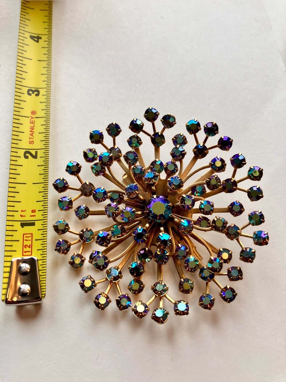 VTG 50s 60s Aurora Borealis Rhinestone Starburst Brooch Large 2.5” Fireworks Wow